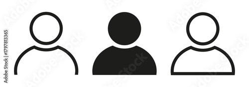 User avatar icon, profile symbol in outline and solid style, default flat person icons isolated