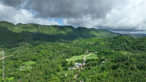 Forest tropical mountain Mount Manghilao Corte and village Triumfo people corn field with sugarcane poor house Cebu drone aerial Philippines exotic biodiversity plants and animals