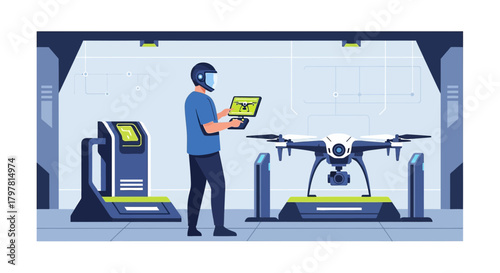 Futuristic drone inspection and technology in advanced laboratory environment design