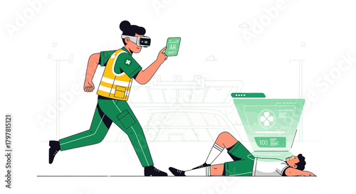 Futuristic emergency medical technician using augmented reality for remote diagnostics during