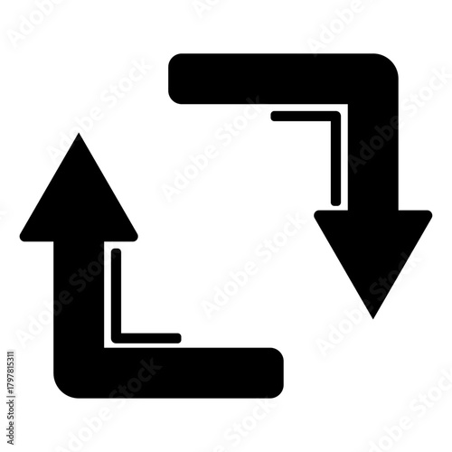Two arrows forming a cycle, symbolizing the concept of reloading or refreshing. The arrows represent updating, resetting, or refreshing a system, commonly used in technology and UI design.