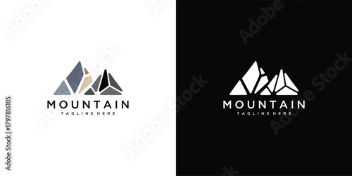 mountain logo vector icon illustration. mountain logo design template elements created with rocks forming a mountain