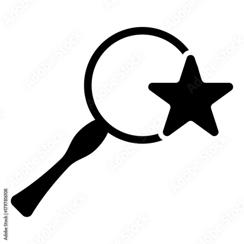 A magnifying glass with a star inside, symbolizing a search for something special or discovering something remarkable. Often used in icons or designs to represent finding or searching for excellence.