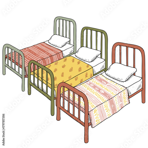 Comfortable bed with pillows and bedding in a modern bedroom interior design