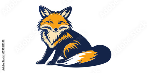 Illustration of a fox with orange and blue fur sitting.