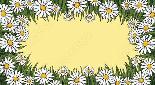 Charming daisy floral frame borders a soft yellow background a delightful spring scene