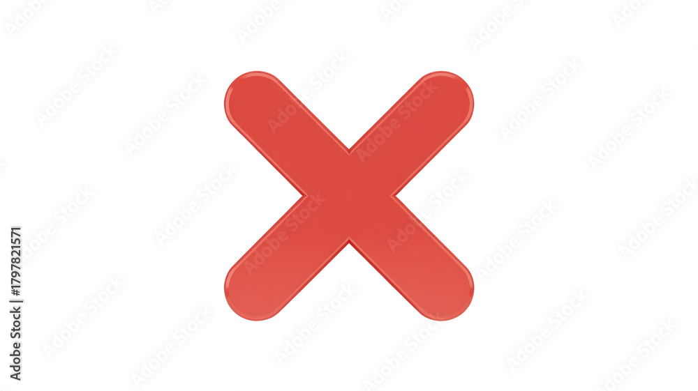Obraz premium A bold red 'X' mark with rounded ends, symbolizing cancellation, error, or removal on a dark transparent background. A clear, modern icon. background removed