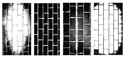Black and White Brick Wall Grunge Texture Set with Distressed Masonry Pattern and Weathered Urban Surface