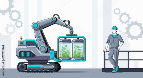 Automated botanical research and cultivation featuring a robotic arm and engineer