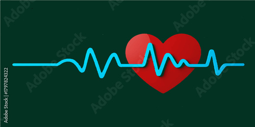 Medical heartbeat cardiogram line graph on ECG monitor showing pulse and life symbol of healthy heart care