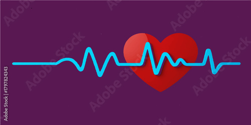 A medical vector illustration of a healthy heart beat pulse wave forming a heart shape on an ECG cardiogram monitor to represent cardiology healthcare, life, and love