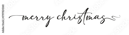 Merry Christmas lettering template. Xmas greeting card template, Invitation script calligraphy, Creative typographic quote, Holiday postcard element. Hand drawn style. Trendy vector line illustration.