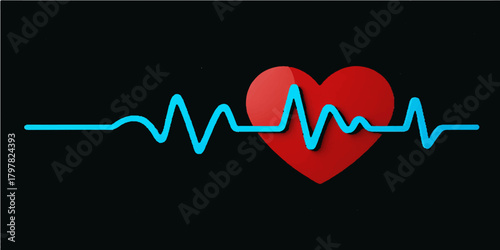 Cardiogram monitor shows a pulsing, life-saving ECG heartbeat line, a medical graph symbolizing health and love