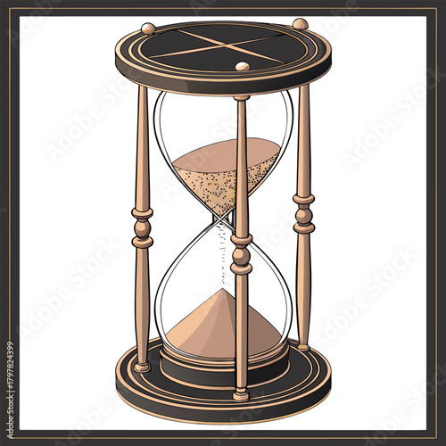 Copper hourglass with flowing sand, elegantly designed, symbolizing the passage of time, isolated on a white background.