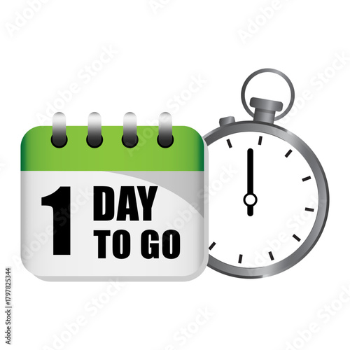 Calendar timer countdown. One day to go. Number 1 vector. Final deadline illustration.