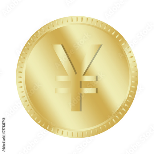 Yen Yuan coin. Gold financial symbol. Asian currency token. Vector metal illustration.