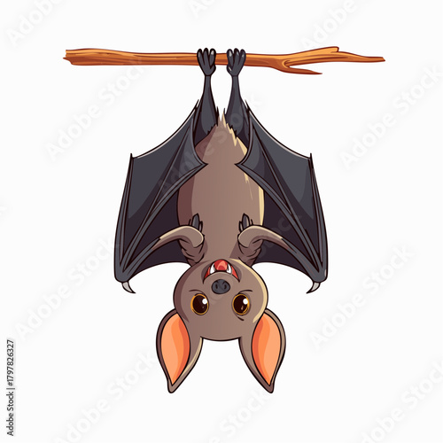 Bat hanging upside down on a branch