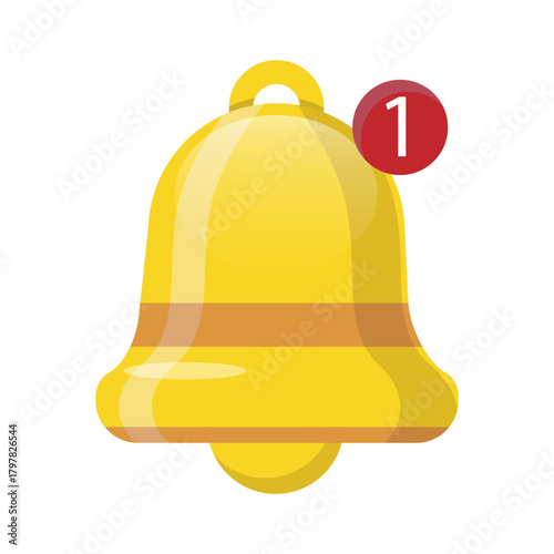 Notification bell icon. One 1 new message. Alert sound symbol. Urgent reminder vector.