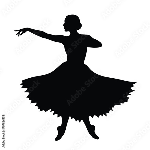 Silhouette of an elegant female ballet dancer in a graceful classical pose on a white background. Vector