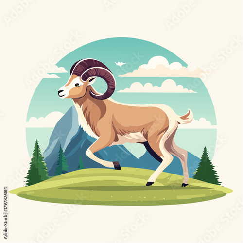 Bighorn sheep running in mountain landscape