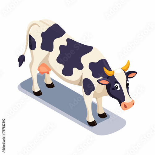 Black and white cow on blue mat