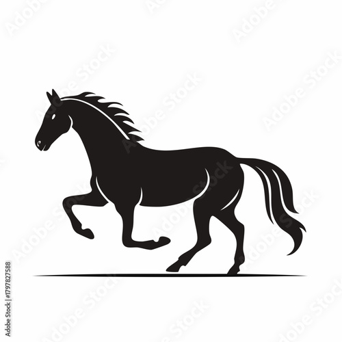 Black horse running silhouette with transparent background