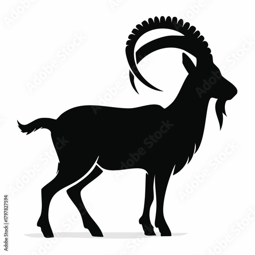 Black ibex silhouette with transparent background