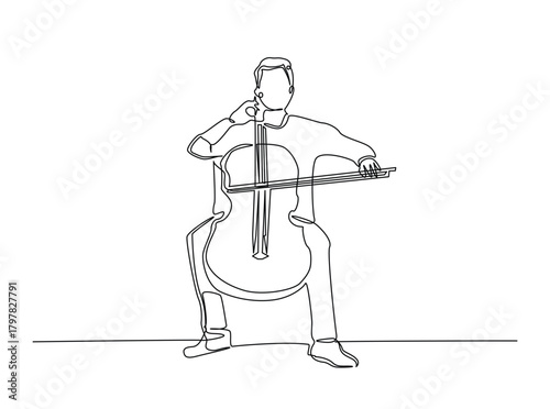 Continuous line art drawing of Cello Music Player. Musician playing cello in single outline illustration.