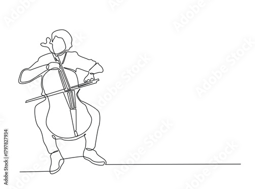 Continuous line art drawing of Cello Music Player. Musician playing cello in single outline illustration.