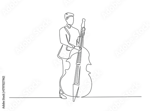 Continuous line art drawing of Cello Music Player. Musician playing cello in single outline illustration.