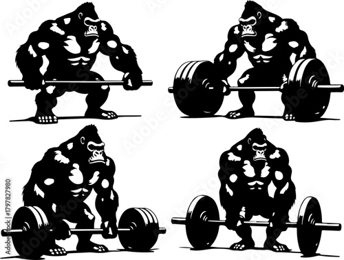 Gorilla Deadlift Silhouette Bundle | Strong Gorilla Gym SVG | Bodybuilding Weightlifting Clipart