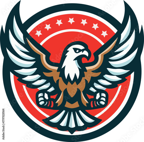 Eagle muay thai fighter mascot logo icon vector white background .
