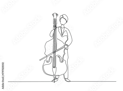 Continuous line art drawing of Cello Music Player. Musician playing cello in single outline illustration.