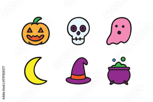 Colourful different halloween vector Icon set on white background.