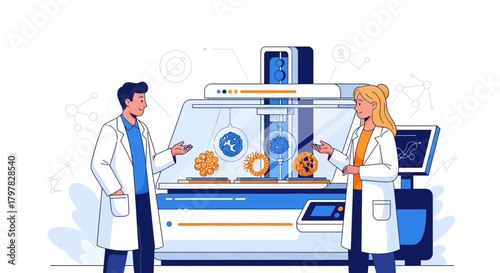 Scientists examining complex cellular structures through advanced scientific equipment for