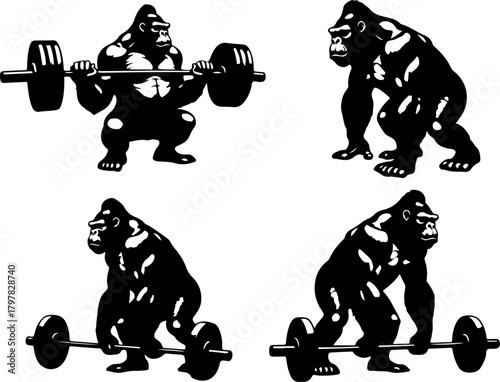 Gorilla Deadlift Silhouette Bundle | Strong Gorilla Gym SVG | Bodybuilding Weightlifting Clipart
