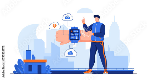Smartwatch technology connecting human health data with cloud computing in urban landscape