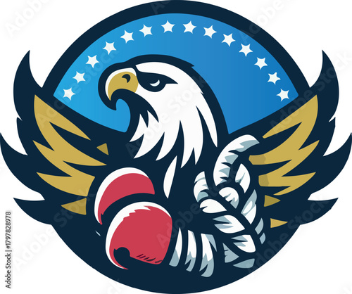 Eagle muay thai fighter logo icon vector white background .