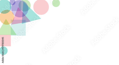 A modern and creative design featuring a minimalist composition of colorful, transparent geometric shapes with ample copy space for text