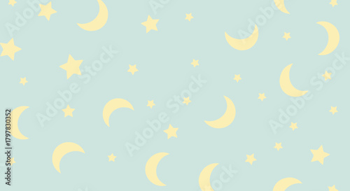 Gentle Pastel Sky with Crescent Moons and Stars - A Peaceful and Serene Celestial Backdrop
