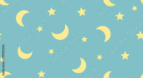 Seamless Celestial Pattern Delightful Moons and Stars on a Soft Blue Background for Designs
