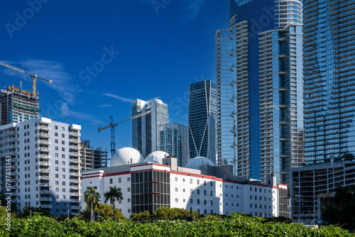 Photography Data center building with modern skycrappers in the background