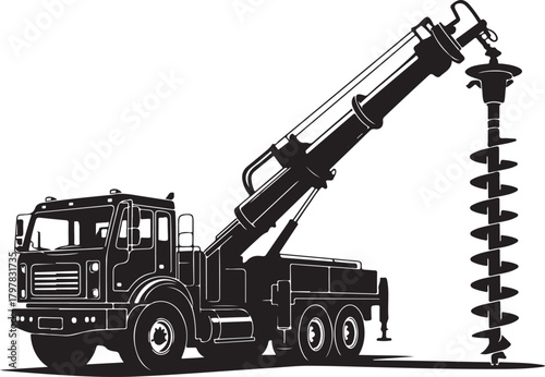 Black drill truck machine auger construction industrial machinery