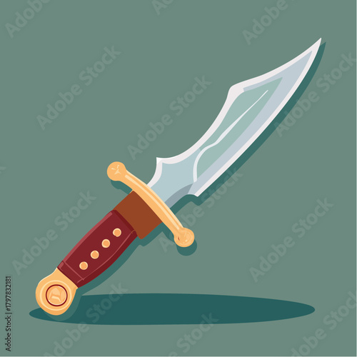 Curved sword with ornate handle and shadow