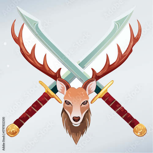 Deer head with crossed swords emblem