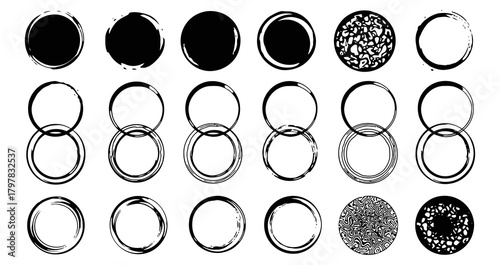 A versatile collection of grunge style circular and rounded marks perfect for simulating coffee or tea stains offering diverse creative elements for graphic design projects