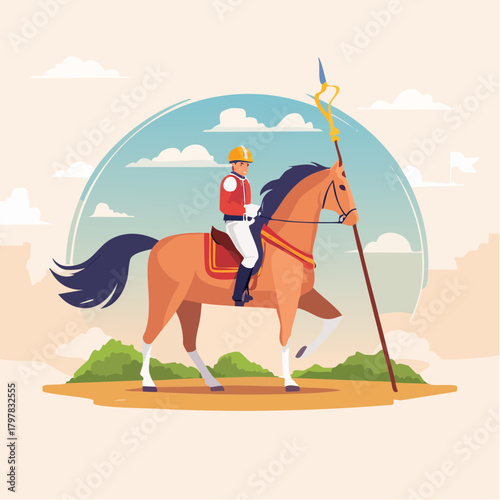 Equestrian rider with lance in parade