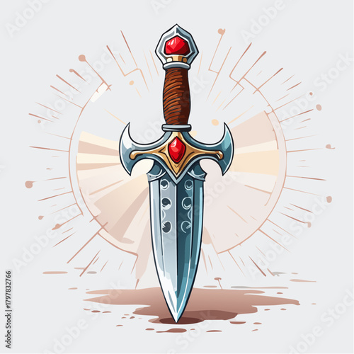 Fantasy dagger with red jewel detail