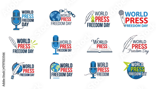 World press freedom day collection of illustrated badges and logos