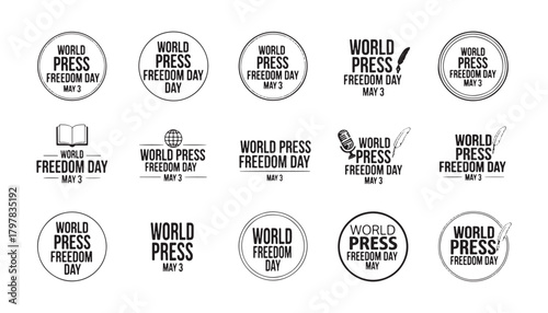 Collection of world press freedom day emblems and badges